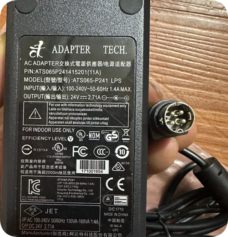 *Brand NEW*Replacement ADAPTER TECH 4-Pin 4-Hole Adapter ATS065T-P240 24V2.71A 65W Suppl